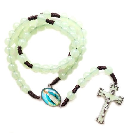 Håndlavet lysende halskæde flettet reb klassisk rosenkrans, katolsk hellig for kors