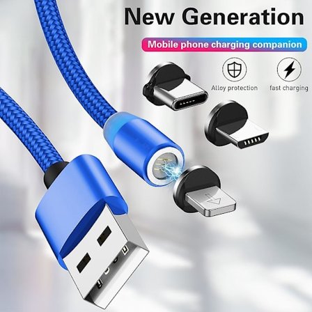 3-i-1 magnetisk laddningskabel, magnet USB-kabel, magnetisk datakabel, laddningskabel med snabbladdning kompatibel med Micro USB Type-c surfplattor 