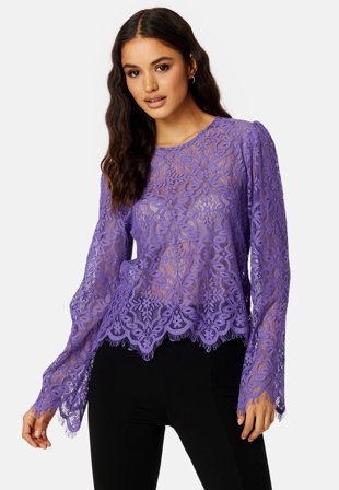 Pieces Nella LS Lace Top Ultra Violet Klær