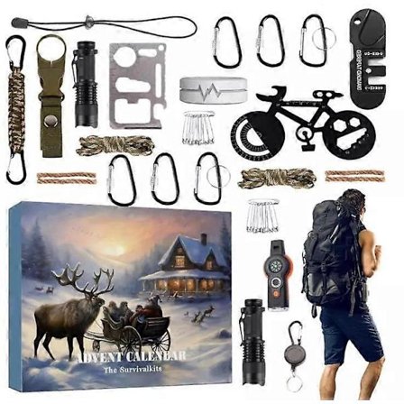 Adventskalender med overlevelsesutstyr for menn - Overlevelsesverktøy Adventskalender - WELLNGS