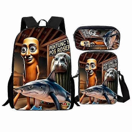 Italiensk Brainrot Tung Tung Sahur Skoletaske Isoleret Madpakke Penalhus