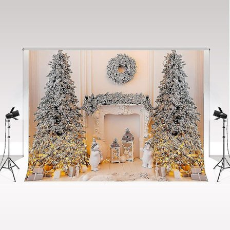 Kate Jul Bakgrund För Fotografering Julgran Vit Öppen Spis Fotostudio Bakgrund