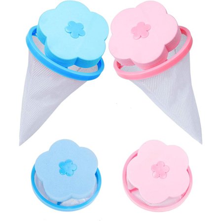 4 st tvättbara luddfilter för tvättmaskin, bärbara luddfilter i blomform, tvättmaskinshårssamlare för hushållsverktyg, blå och rosa