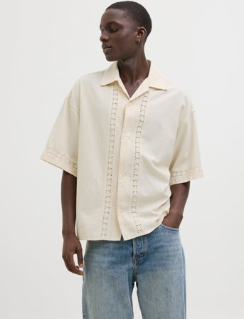 Jack & Jones Jormarrakech Detail Shirt Ss - Cream - XL