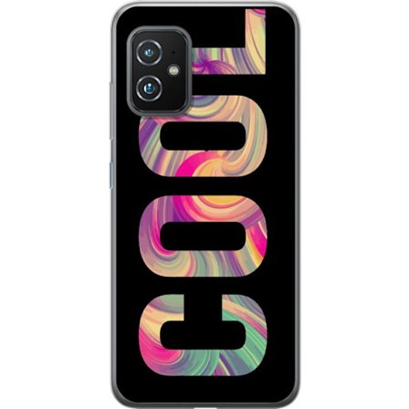 Yhteensopiva Puhelinkuori Asus Asus Zenfone 8 Nykytaiteellinen typografia taiteilu sanaa LOVE nestemäisissä sateenkaariväreissä mustaa taustaa vas