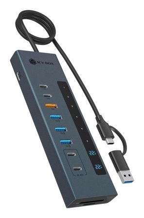 ICY BOX 11-i-1 USB Type-C HUB 6-porters HUB, kortleser, 2x PD-porter