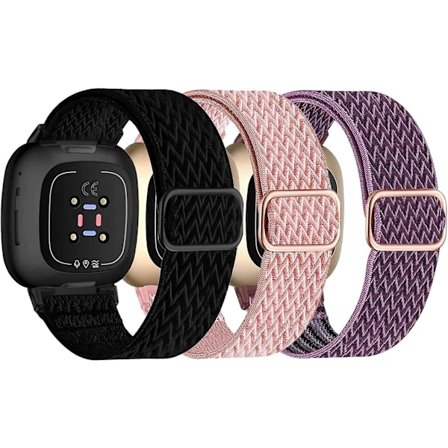 Elastiske nylonbånd kompatible med Fitbit Versa 4/Versa 3/Sense 2/Sense - 3-pakning