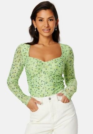 BUBBLEROOM Melandra mesh bustier top Green / Floral S Green / Floral Topper & T-shirts Dam