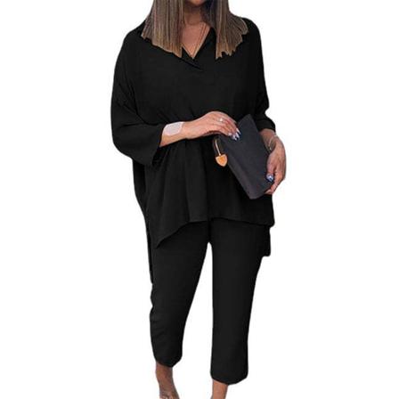 Kvinnor Långärmade Lounge Sets V-hals Tvådelad Outfit
