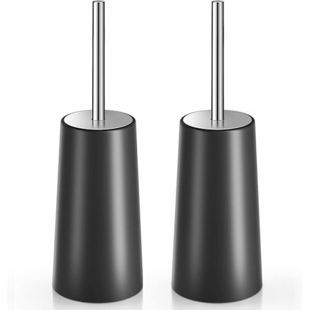 Toalettbørste og holder, 2-pakning toalettbørste med 305 rustfritt stål langt håndtak, toalettbørste for baderom (svart)