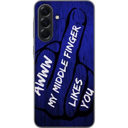 Kompatibelt Mobildeksel til Samsung Galaxy A56 Mørk typografisk illustrasjon med hjerteform og budskap om vennskap mot dyp blå tretekstur