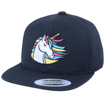 Unicorns - Svart snapback Caps - Kids Rainbow Unicorn Black Snapback @ Hatstore