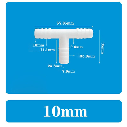 T-stycke: Slangtillbehör i plast, för enkel anslutning och förgrening av 10 mm slangar, 2 st.