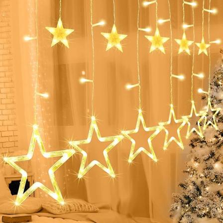 Stjerne Gardinlys, 138 LED Lysstreng Dekoration Indendørs Udendørs 8 Tilstande 12 Stjerner Julegardin