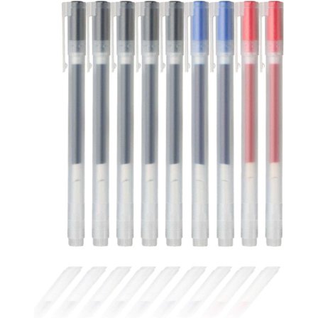 Gelbläckkulspetspennor 0,38 mm Set med 9 st (5 svarta, 2 blå, 2 röda)