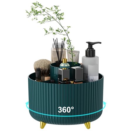 360° Roterende Makeup Organizer - 1 stk. Kosmetikopbevaring i Plast med 5 Rum - Multifunktionel Holder til Børster, Læbestifter