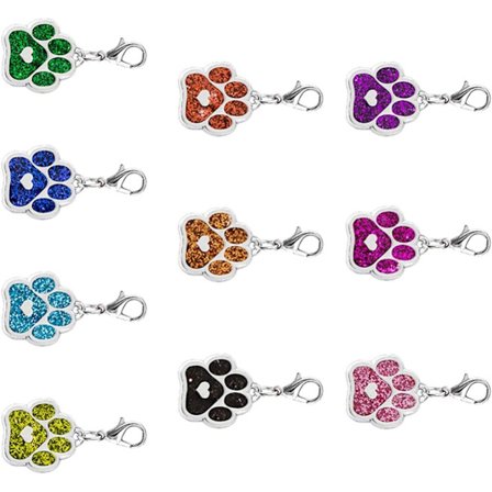 10-pack färgglada emalj hund katt kattunge tass berlocker berlocker med dragkedja stängning för nyckelringar