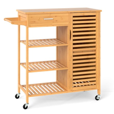 Bambus køkkenvogn med skuffe og hylder, mobil opbevaring