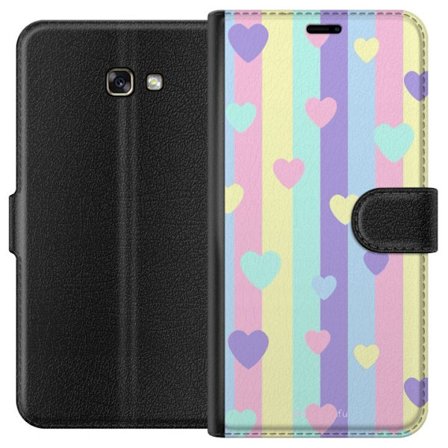 Kompatibel Tegnebogsetui til Samsung Galaxy A3 (2017) Pastelstriber i lyserød, gul, lilla og blå med spredte hjerter i blød kawaii-stil.