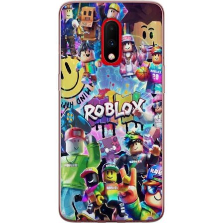Kompatibelt Mobilskal till OnePlus OnePlus 7 Stor färgglad Roblox-värld med många karaktärer, energifylld gaming-illustration perfekt för barnrum