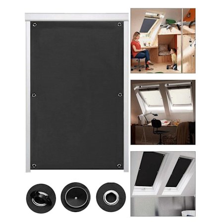 Mörkläggningsgardin utan borrning för takfönster, termiska mörkläggningsgardiner med sugkopp, ogenomskinlig, 96 x 115 cm, svart