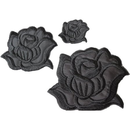 Sy eller Stryk på Lappar - Snygg Svart Roslapp för Kläder Jackor - 3-pack i Olika Storlekar - 4,2x3,3 tum, 3,1x2,4 tum, 1,6x1,3 tum