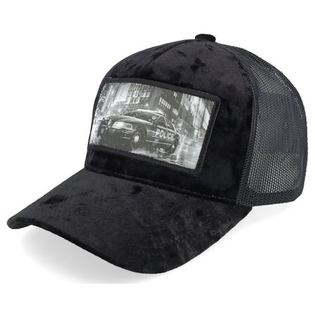 Calza Pennello - Musta trucker Lippis - Police Car Patch Velvet Black A-Frame Trucker @ Hatstore