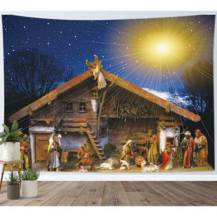 60x40 tommer Jesus Stjernenatt Veggteppe, Inspirerende Kristelig Kunst for Soverom Stue Dekor