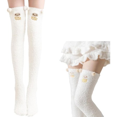 Et par hvide knæstrømper i koralfløjl til kvinder - vinterstrømper