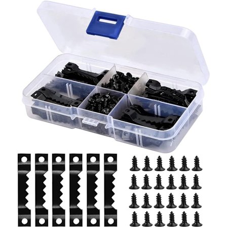 Koukut ja sahalaitaiset ripustimet - 300 kappaletta (100 koukkua + 200 ruuvia)