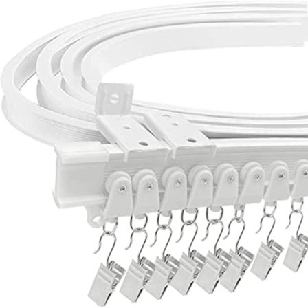 Svart gardinstång, flexibel takgardinskena för burspråk, ca 5 m hopfällbar böjd kraftig plastväggfäste för rumsavdelare