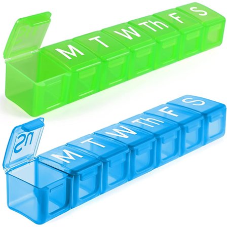 2 Pak Extra Stor Pilleorganiser til Ugen, BPA-Fri Pilleæske 7 Dage Med XL Rum Til Fiskeolie, Rejsevenlig Medicinorganiser Pilleetui Til