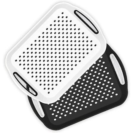 Sæt med 2 skridsikre madbakker, rektangulær top og bund, skridsikker bakke, genanvendelige plastikbakker til middag (sort & hvid)