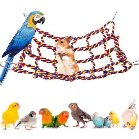 Papegøje Gynge (Farvet, 32*25 cm) - med 4 kroge - Fuglegynge - Klatrenet - Fugleleg
