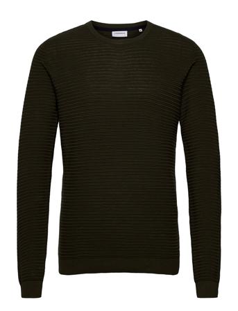 Structure Knit Strikkegenser M. Rund Krage Grønn Lindbergh
