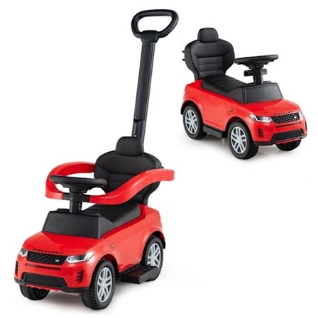 COSTWAY Land Rover 3 i 1 Barnvagn med Avtagbart Handtag och Säkerhetsbarriär, Visselpipa och Startljud, Röd