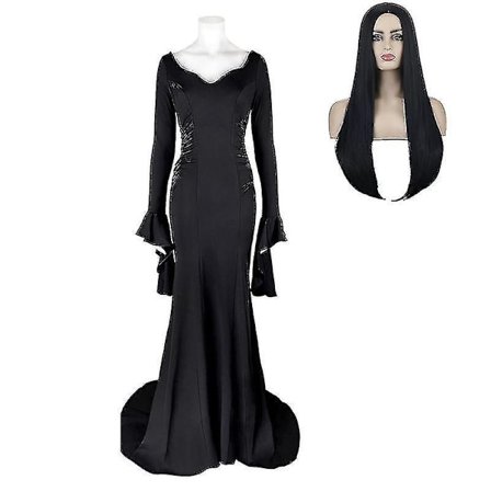 Wednesday Morticia Addams Cosplay Costume Sexy Black Dress For Women Halloween Carnival Party Costum -a