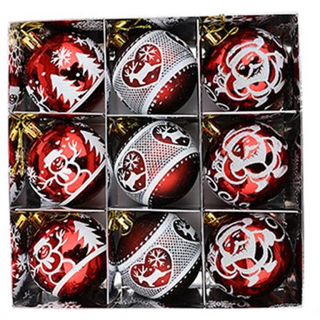 9 stk. Julekugler Juletræ Dekoration Hængende til Hjemmeindretning Nytårsaften Små Vedhængs Ornamenter (Vinfarvet)