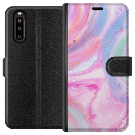 Yhteensopiva Lompakkokotelo Sony Sony Xperia 10 II Abstrakti pastellin värinen marmoritaide, jossa on nestemäinen akryyli vaikutus pinkissä, sinise