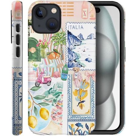 2025 Seneste Model Cover til iPhone 15, Frostet Cover til Kvinder Piger, Beskyttende Cover mod Tab og Ridser - Italiensk Sommer Collage Kyst Italiensk