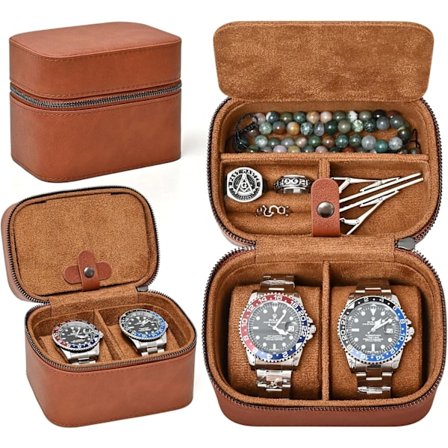 Kellon matkakotelo 2 kellolle / Premium-nahkainen kellojen säilytyslaatikko / Matkajärjestelykotelo miehille