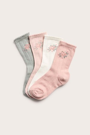 Newbie | 4-pk. sokker med blomster | Lyserosa