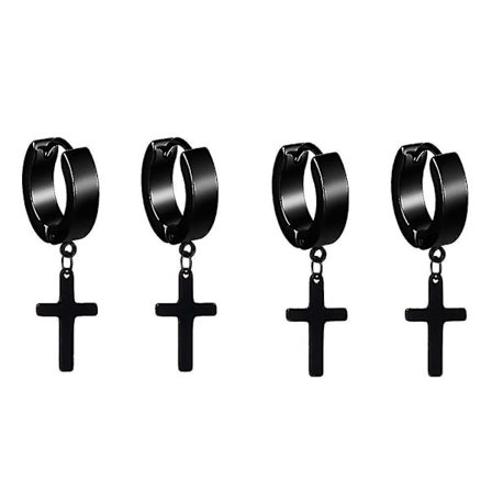 4 st Punk Style Örhängen Mode Öronklämma Korsform Öronhänge Titanstål Hip Hop Örhänge Svart