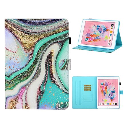 iPad (2018) / (2017) flip-etui i lær med kult mønster - Glitterpulver