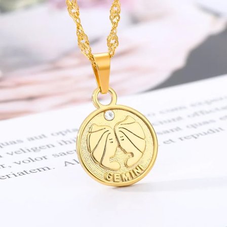 Disc Constellation Halskæde 12 Zodiac Sten Vedhæng Halskæde Kvinder Mode Horoskop Smykker Fødselsdagsgaver Sølvfarve (ROG) Silver Color Gemini
