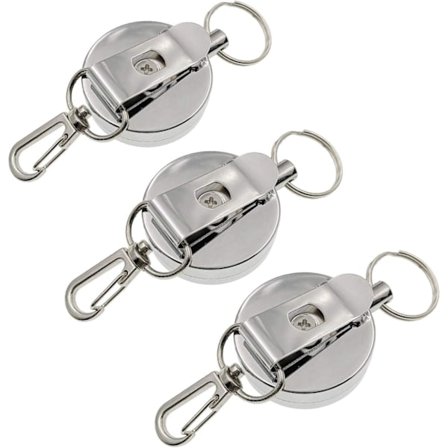 3 x Retractable Key Chains with Belt Clip and Steel Reel Chain, R