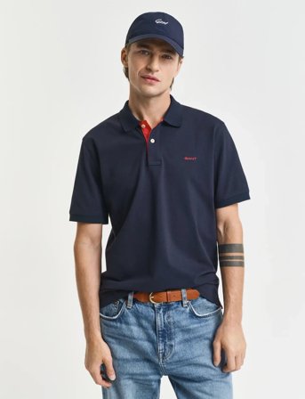 GANT Reg Contrast Pique Ss Polo - Navy - M