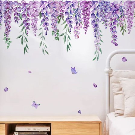 Sommer Forår Blomster Vindue Stickers Anti-Kollision Hængende Blomster Wisteria Lilla Vindue Stickers Non-Stick Vindue Dør Badeværelse Dekaler