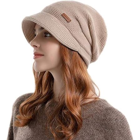 Vinter Dame Slouchy Strikket Lue Hatt Bred Skygge Baskerhatt Mykt Fleecefôr Heklet Skull Cap Skjermlue Newsboy Hatter Utendørs Vinter Skiluer