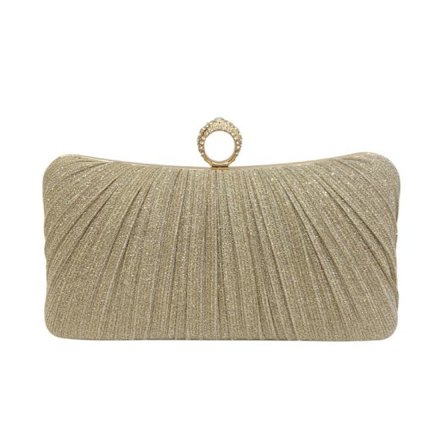 Dame Gylden Glitter Clutch Pung Pleated Aften Taske til Bryllup Bryllupsfest, Guld